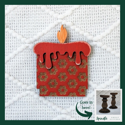 Red "Floral" Candle ~ Spindle Insert